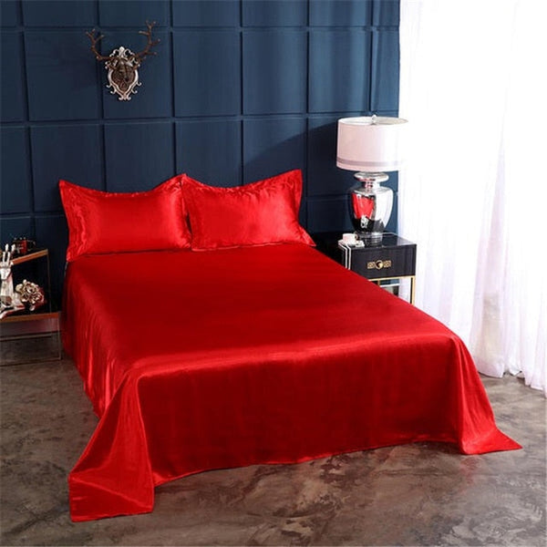 Satin Fitted Sheet and Pillowcases - Various Colours