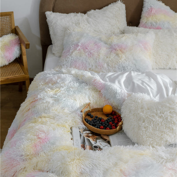 Therapeutic Fluffy Faux Mink & Velvet Fleece Quilt Cover Set - Rainbow Pale
