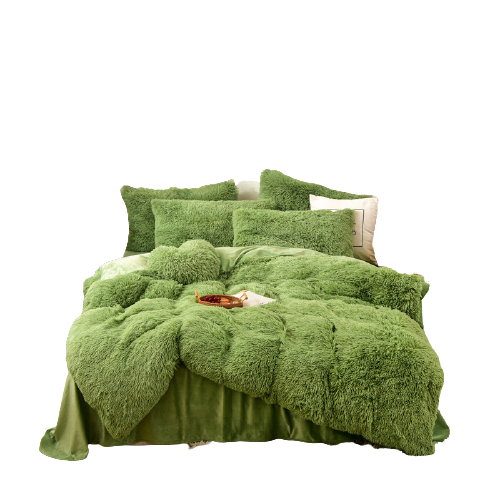 Therapeutic Fluffy Faux Mink & Velvet Fleece Quilt Cover Set - Avocado