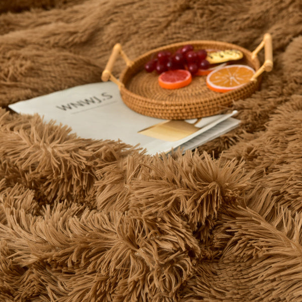 Therapeutic Fluffy Faux Mink & Velvet Fleece Quilt Cover Set - Brown