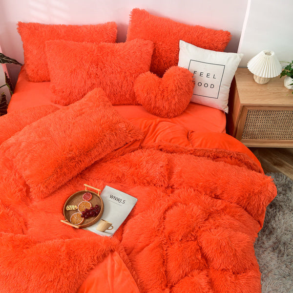 Therapeutic Fluffy Faux Mink & Velvet Fleece Quilt Cover Set - Orange