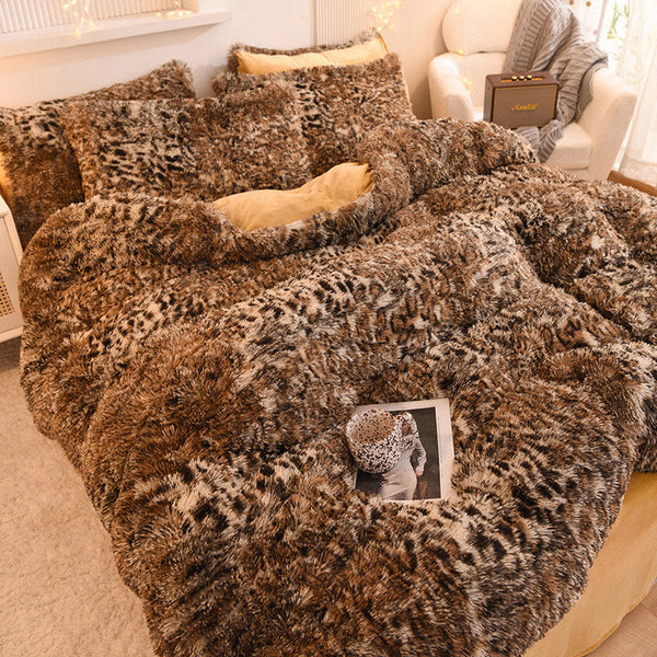 Therapeutic Fluffy Faux Mink & Velvet Fleece Quilt Cover Set - Leopard