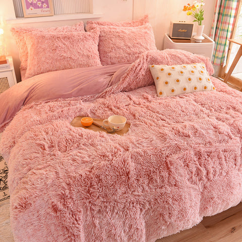 Therapeutic Fluffy Faux Mink & Velvet Fleece Quilt Cover Set - French Pink