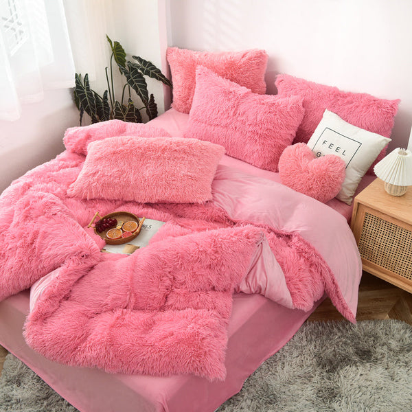 Therapeutic Fluffy Faux Mink & Velvet Fleece Quilt Cover Set - Pink Peach