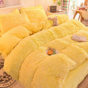Therapeutic Fluffy Faux Mink & Velvet Fleece Quilt Cover Set - Yellow White