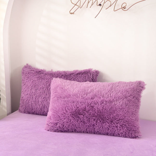 Therapeutic Fluffy Faux Mink & Velvet Fleece Quilt Cover Set - Purple