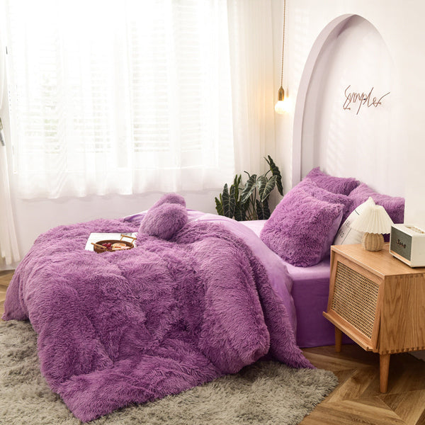 Therapeutic Fluffy Faux Mink & Velvet Fleece Quilt Cover Set - Purple