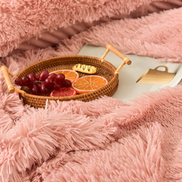 Therapeutic Fluffy Faux Mink & Velvet Fleece Quilt Cover Set - Rose Gold
