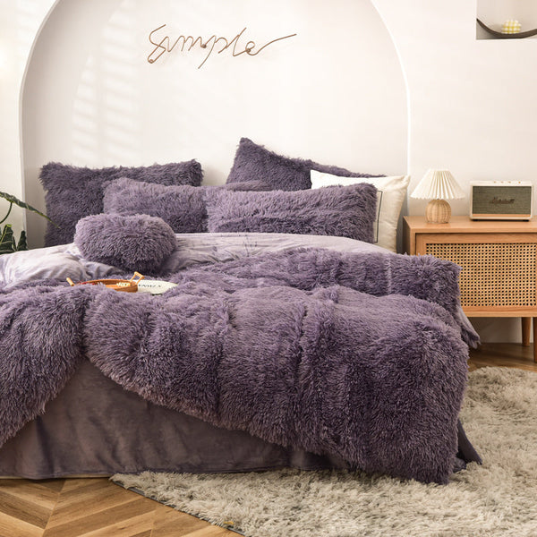 Therapeutic Fluffy Faux Mink & Velvet Fleece Quilt Cover Set - Dusty Lavender