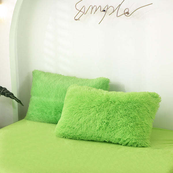 Therapeutic Fluffy Faux Mink & Velvet Fleece Quilt Cover Set - Lime Green