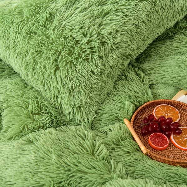 Therapeutic Fluffy Faux Mink & Velvet Fleece Quilt Cover Set - Avocado