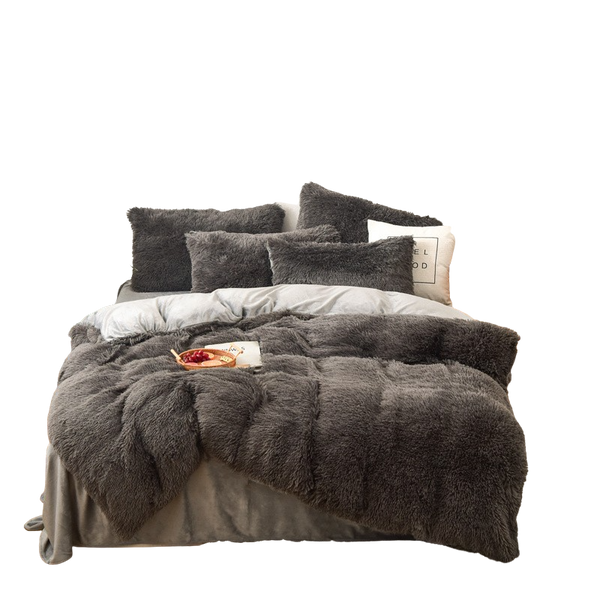 Therapeutic Fluffy Faux Mink & Velvet Fleece Quilt Cover Set - Grey
