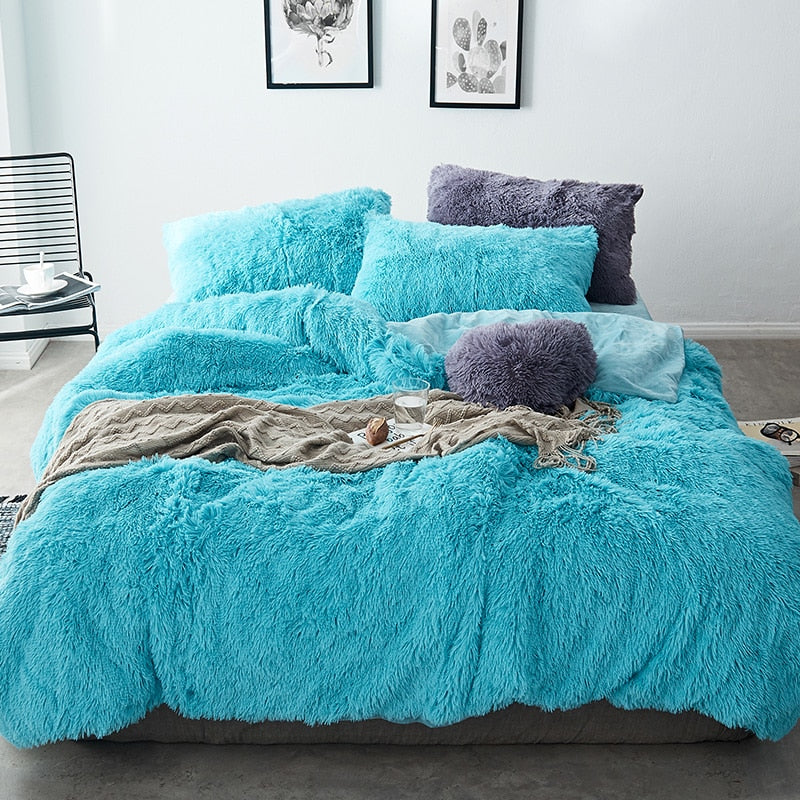 Therapeutic Fluffy Velvet Fleece Quilt Cover Set Turquoise Bedding For All