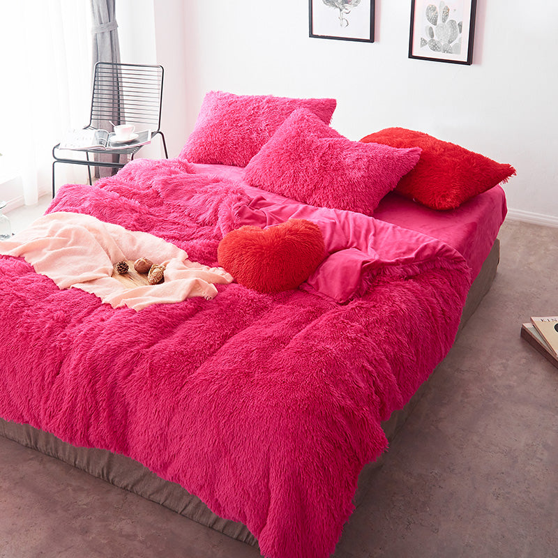 Therapeutic Fluffy Velvet Fleece Quilt Cover Set Hot Pink Bedding