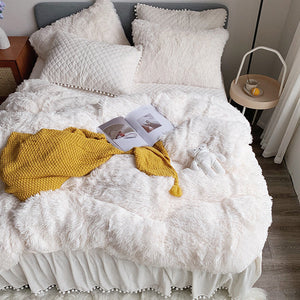 Therapeutic Fluffy Faux Mink & Velvet Fleece Quilt Cover Set - Soft White