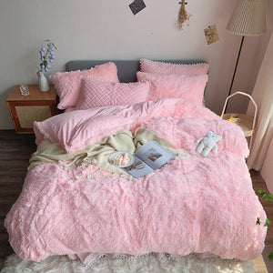Therapeutic Fluffy Faux Mink & Velvet Fleece Quilt Cover Set - Soft Pink