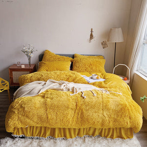 Therapeutic Fluffy Faux Mink & Velvet Fleece Quilt Cover Set  - Soft Yellow