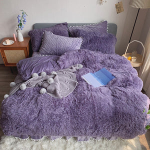 Therapeutic Fluffy Faux Mink & Velvet Fleece Quilt Cover Set - Soft Purple