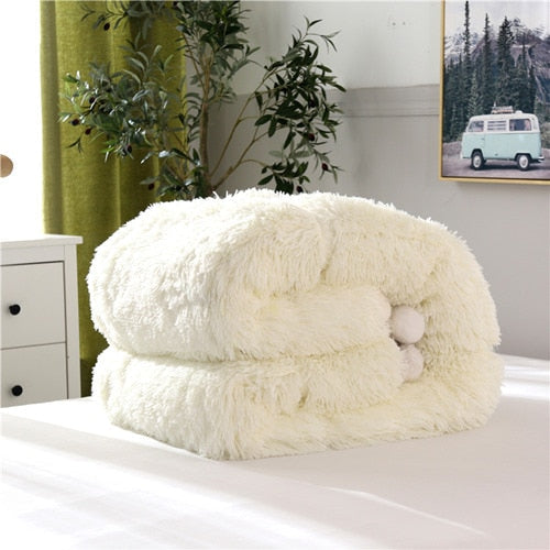 Therapeutic Fluffy Quilt Comforter Set with Pillowcases - Cream