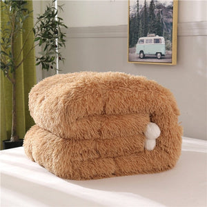 Therapeutic Fluffy Quilt Comforter Set with Pillowcases - Camel