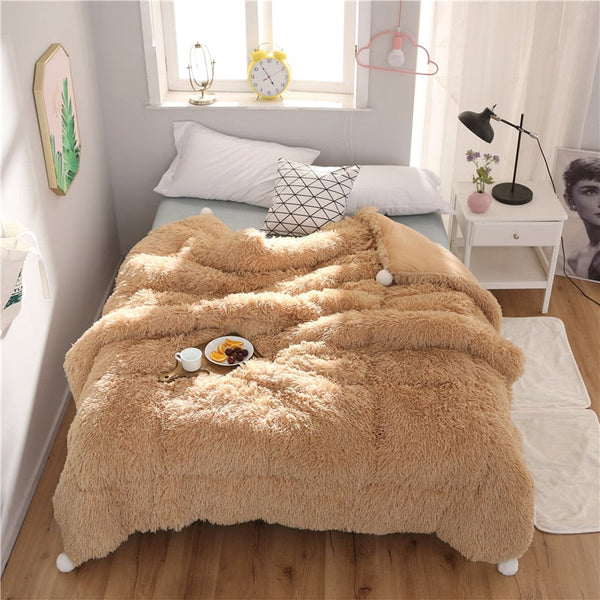 Therapeutic Fluffy Quilt Comforter Set with Pillowcases - Camel
