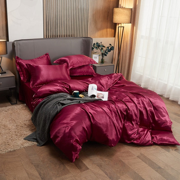 Satin Bedding Set - Burgundy