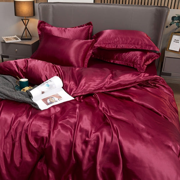 Satin Bedding Set - Burgundy