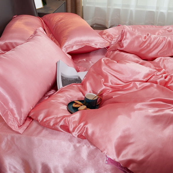 Satin Bedding Set - Peach