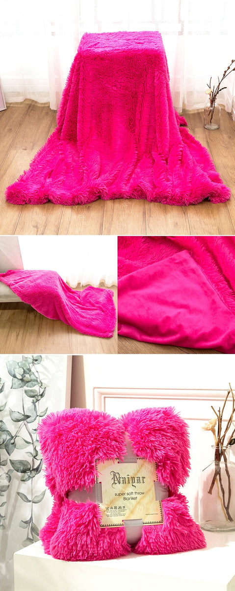 Sensory Hot Pink Fluffy Velvet Fleece Throw Blanket - Cot to Queen Siz –  Bedding For All