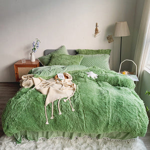 Therapeutic Fluffy Faux Mink & Velvet Fleece Quilt Cover Set - Soft Green