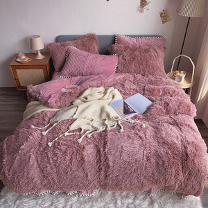 Therapeutic Fluffy Faux Mink & Velvet Fleece Quilt Cover Set - Soft Dusty Rose