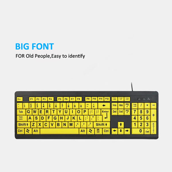 USB Wired Large Print Keyboard High Contrast 