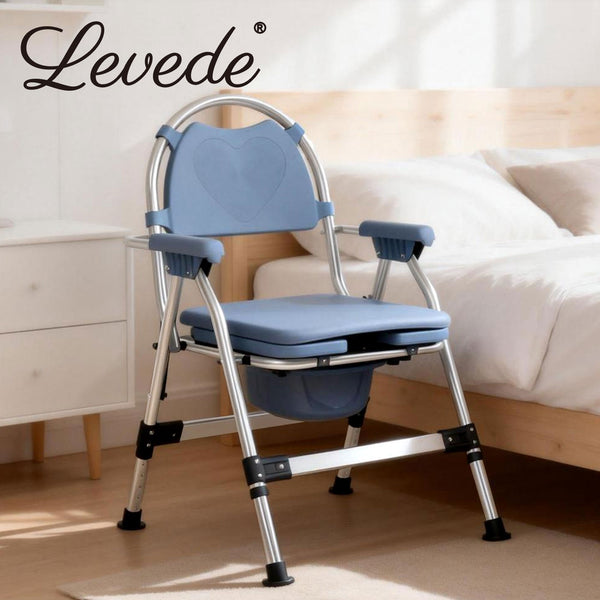 Levede Foldable Commode Chair Shower Toilet Bedside Seat Height Adjustment Blue