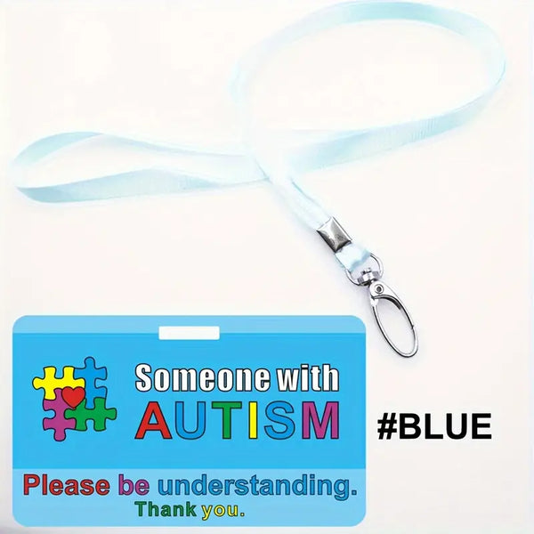 Autism Awareness Someone with Autism Card & Lanyard BLUE