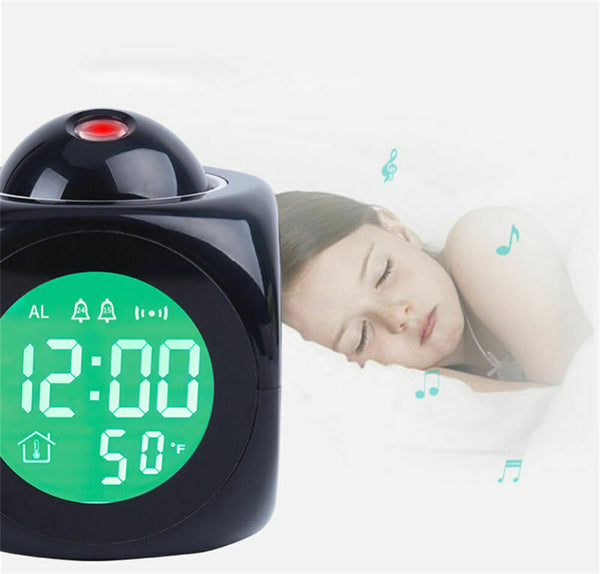Clock LED Wall/Ceiling Projection LCD Digital Voice 