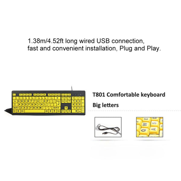 USB Wired Large Print Keyboard High Contrast 