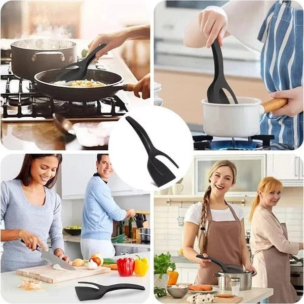 2 in 1 Non Stick Grip Flipper Clamp Turner Tong