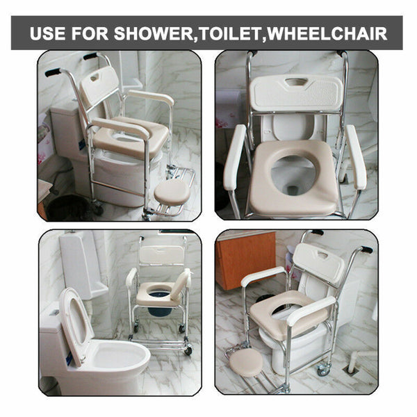 Mobile Shower Toilet Commode Chair 