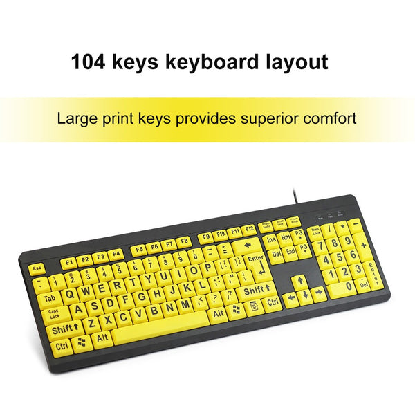 USB Wired Large Print Keyboard High Contrast 