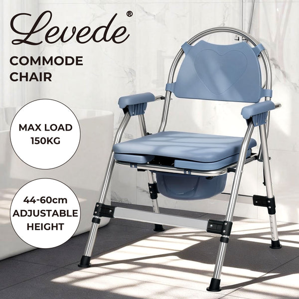 Levede Foldable Commode Chair Shower Toilet Bedside Seat Height Adjustment Blue