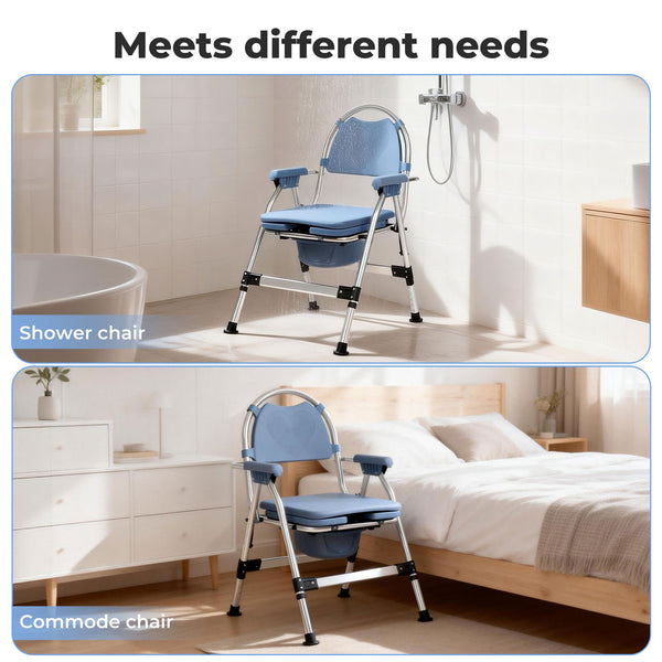 Levede Foldable Commode Chair Shower Toilet Bedside Seat Height Adjustment Blue