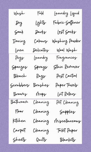 Laundry / Pantry Labels - Black on Clear X 45 Large