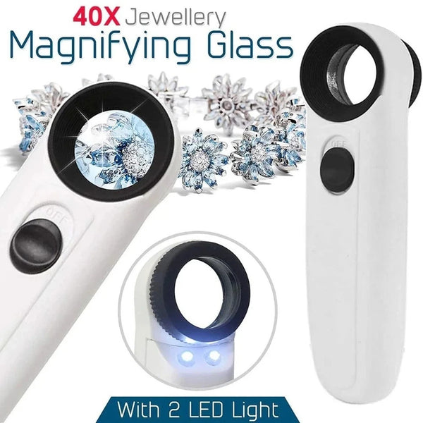 40X Handheld Magnifier with 2 LED Lights 