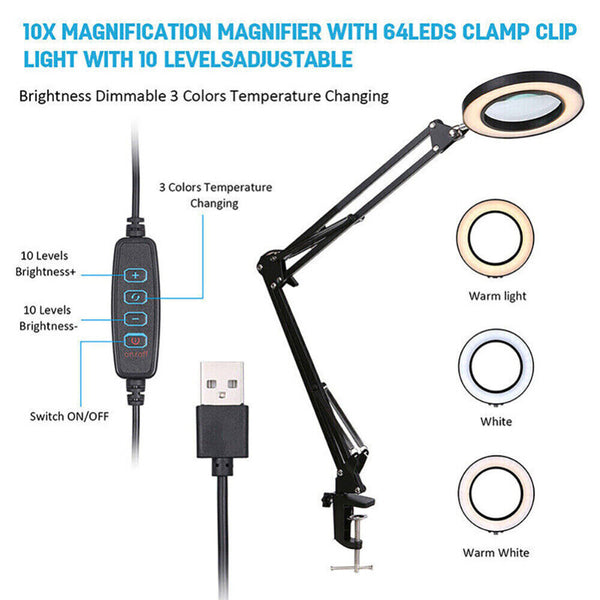 LED Magnifier Glass Desk Lamp 
