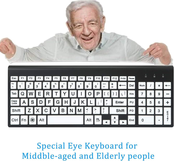Large Print Wireless Keyboard and Mouse Set High Contrast for Low Vision
