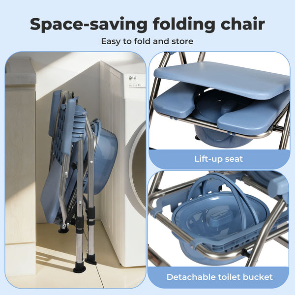 Levede Foldable Commode Chair Shower Toilet Bedside Seat Height Adjustment Blue
