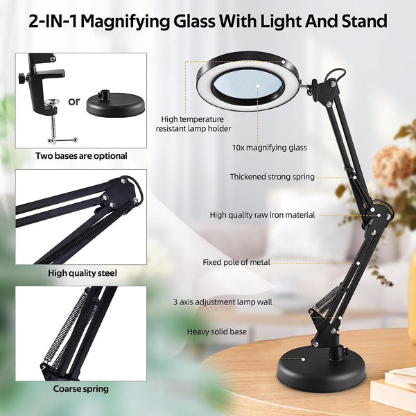 LED Magnifier Glass Desk Lamp 
