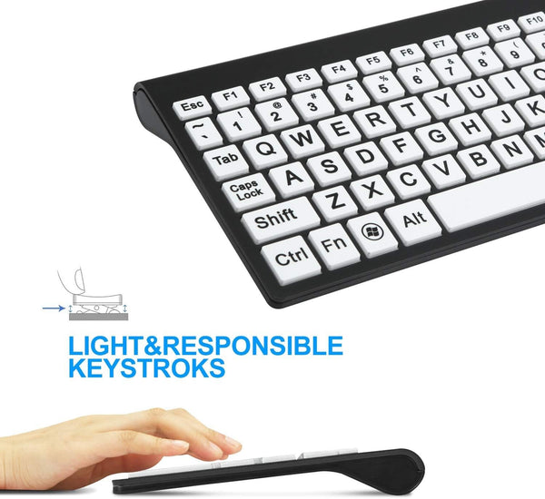Large Print Wireless Keyboard and Mouse Set High Contrast for Low Vision
