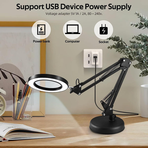 LED Magnifier Glass Desk Lamp 