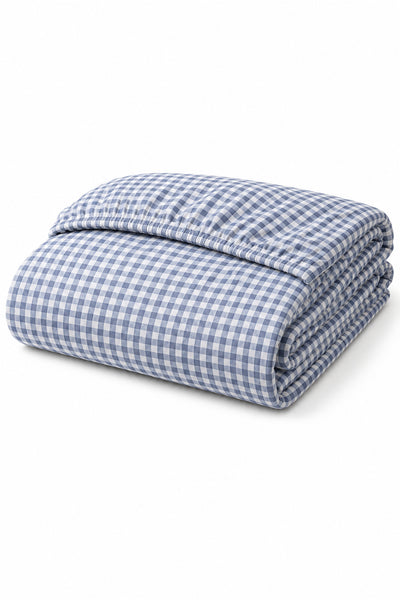 Dusty Blue Gingham Waterproof Fitted Sheet